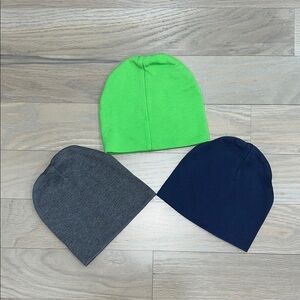 Set of Three Baby Beanies - Green, Gray, and Blue